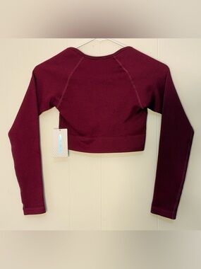Fashion Nova Ribbed Long-Sleeve Crop Top - Burgundy